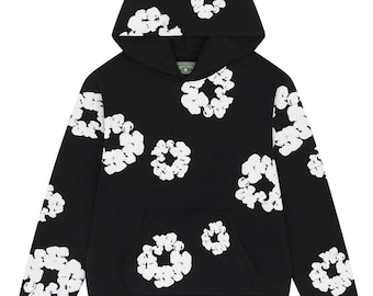 Monochrome Floral Circle Hoodie: Black Art in Motion