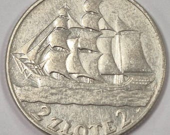 Poland  - SAILING SHIP (Żaglowiec) a rarity. 2 Zlote 1936, silver