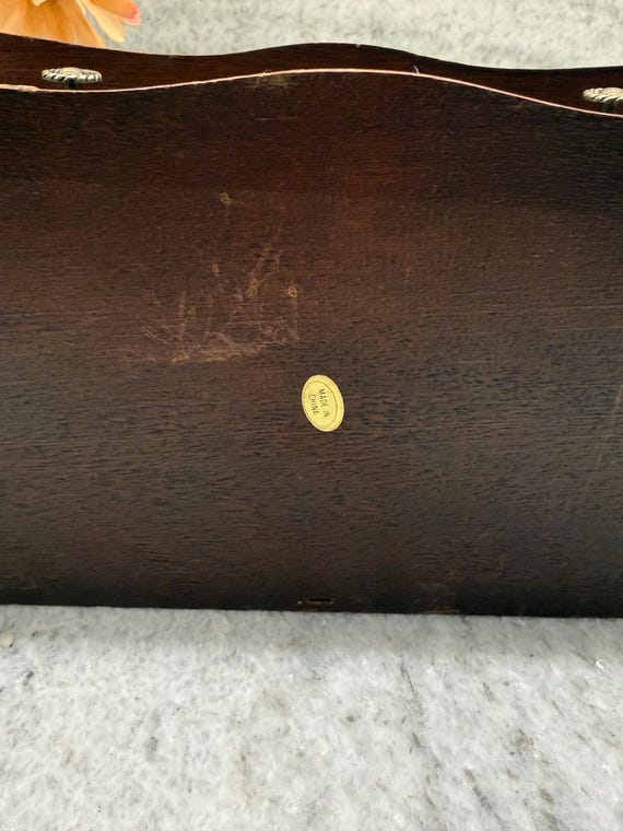 Vintage Wood Jewelry Box – Pink Fabric Lined Draw… - image 8