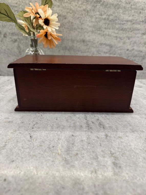Vintage Wood Jewelry Box – Pink Fabric Lined Draw… - image 15