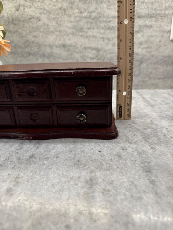 Vintage Wood Jewelry Box – Pink Fabric Lined Draw… - image 17