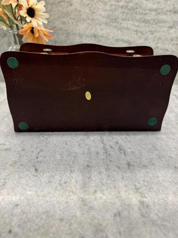 Vintage Wood Jewelry Box – Pink Fabric Lined Draw… - image 7