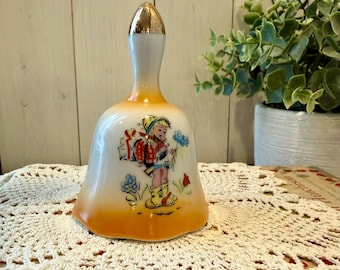 Campana de porcelana vintage Enesco estilo Hummel con niña / Objeto de colección japonés para casa de campo