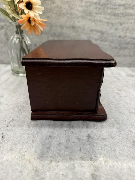 Vintage Wood Jewelry Box – Pink Fabric Lined Draw… - image 14