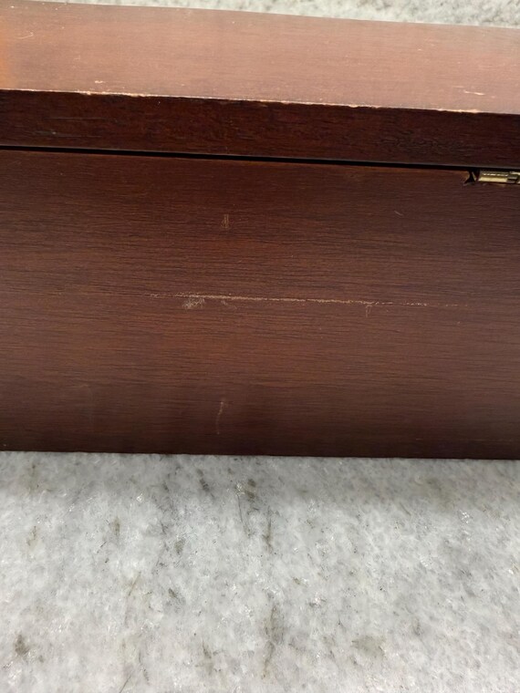 Vintage Wood Jewelry Box – Pink Fabric Lined Draw… - image 13