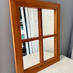 Farmhouse Style Wooden Mirror Window Panes - Rustic Wall Decor 16.5x13.5