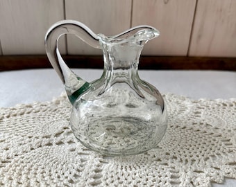 Vintage Clear Glass Cruet | Mini Pitcher Jug Curved Handle Oil & Vinegar | No Stopper