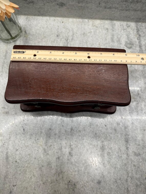 Vintage Wood Jewelry Box – Pink Fabric Lined Draw… - image 16