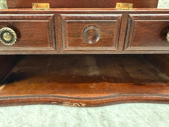 Vintage Wood Jewelry Box – Pink Fabric Lined Draw… - image 12