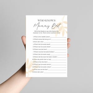 Baby Shower Chi conosce le migliori carte della mamma - Tema bianco minimalista - Nuova mamma in arrivo -/Carte ricordo per baby shower - Giochi per feste di baby shower