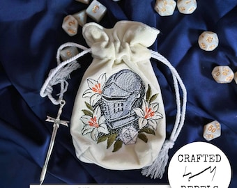 Custom Upcycled Velvet Dice Bag with Embroidery | Handmade Pouch for DnD Dice | Unique Lined Bag for Tabletop RPG | Gift for Paladin