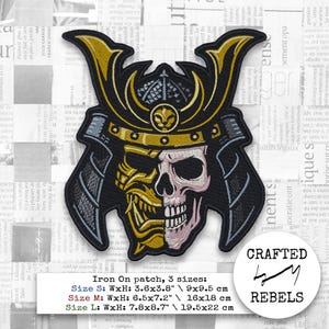 Undead Samurai Skull Patch: Embroidered Warrior Helmet, Iron On