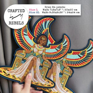 Large Iron On Patch - Egyptian Goddess Isis, Embroidered Winged Queen Cleopatra Jacket Back Badge, Ancient Egypt Backpatch