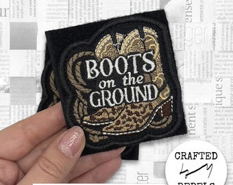 Cowboy Boots Embroidered Patch - Boots on the Ground - Tactical Gear (Velcro Hook)
