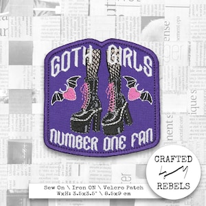 Geborduurde patch: Goth Girls Number One Fan, opstrijkbaar/naaien/klittenband