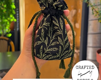 Embroidered Linen Dice Bag with Dice Set: Handmade RPG Pouch