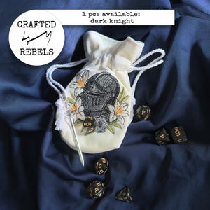 Custom Upcycled Velvet Dice Bag with Embroidery | Handmade Pouch for DnD Dice | Unique Lined Bag for Tabletop RPG | Gift for Paladin Black