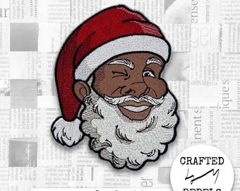Iron On embroidered patch: happy Santa Claus face, festive holiday design