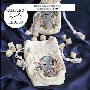 Custom Upcycled Velvet Dice Bag with Embroidery | Handmade Pouch for DnD Dice | Unique Lined Bag for Tabletop RPG | Gift for Paladin image 4