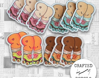 Cute Roller Skating Patch, Chubby Legs Iron On Patch, Kawaii Roller Skate Embroidered Patch, Retro Skater Gift, Funny Aesthetic Applique