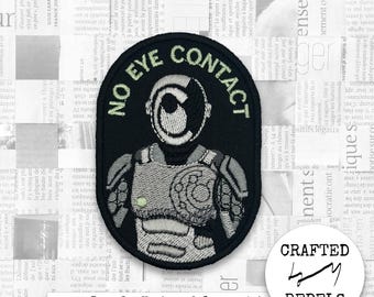 Iron On embroidered patch: no eye contact robot, autistic anxiety badge, neurodivergent patch