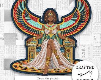Large Iron On Patch - Egyptian Goddess Isis, Embroidered Winged Queen Cleopatra Jacket Back Badge, Ancient Egypt Backpatch