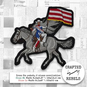 Big Iron On patch: 6 and 9 inch Bey on a white horse