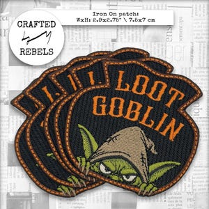 Loot Goblin strijkpatch, grappige fantasy geborduurde patch, RPG-gamer cadeau, goblin badge, tactische moraal patch, jas/rugzak patch