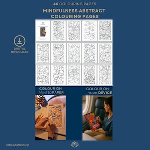 40 Mindful Abstract Adult Coloring Pages | Digital Coloring Book | Stress Relief Therapeutic Meditation | Enhance Creativity Kids and Adults