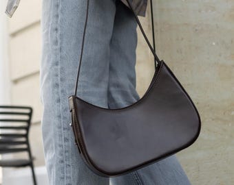 Bolso de media luna, bolso de piel auténtica, bolso elegante hecho a mano, regalo de aniversario.