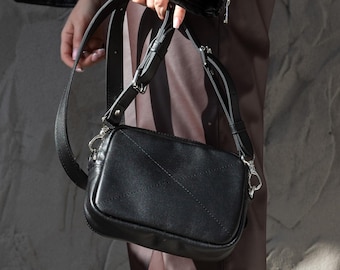 Bolso pequeño de piel cruzado, bolso negro para el día a día, bolso de mano personalizado para mujer