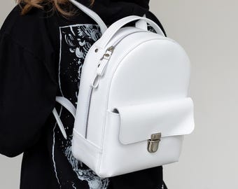 White women backpack, small leather rucksack, mini city daypack, custom rucksack, girlfriend gift, minimalist haversack, gift for her