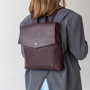 Sac à dos en cuir décontracté, sac à dos pour femme bordeaux, sac à dos mode, sac à dos de voyage, sac à dos universitaire, cadeau de remise des diplômes, sac à dos de travail