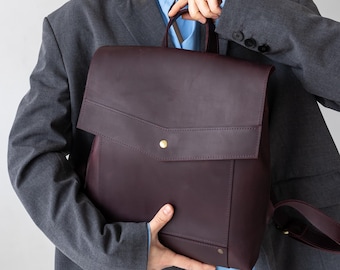 Leather women backpack purse, everyday college rucksack, stylish work knapsack