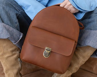 Stylish leather mini backpack purse, small women city rucksack, everyday minimalist knapsack