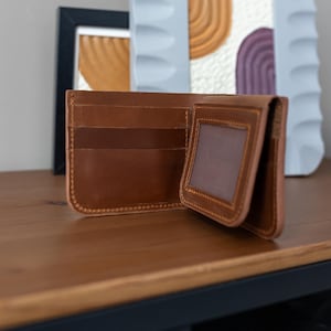 Cartera pequeña de cuero para tarjetas, billetera de bolsillo frontal para hombre, billetera para efectivo, billetera plegable minimalista, regalo del día del padre, accesorios de cuero