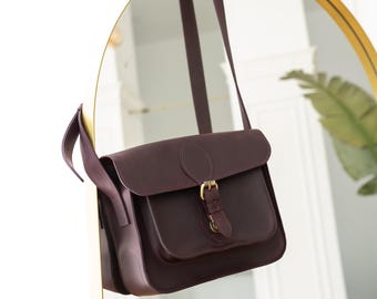 Burgundy leather shoulder bag, women crossbody purse, small everyday bag, christmas wife gift, minimalist handbag, anniversary gift for her