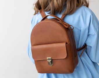 Small backpack for women, leather mini rucksack, handmade everyday backpack, 3rd anniversary gift, minimalist haversack, girlfriend gift