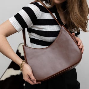 Personalized women shoulder bag, small leather purse, minimalist everyday city bag, birthday gift, daily crescent bag, girlfriend gift