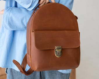 Leather mini backpack for women, small city daypack for her, everyday haversack, student backpack, birthday gift, travel backpack purse