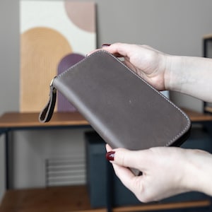 Portefeuille zippé en cuir, porte-cartes long pour femme, portefeuille en espèces, portefeuille minimaliste, cadeau pour femme, portefeuille personnalisé, cadeau pour femme
