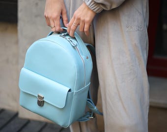 Mini leather backpack, personalized women knapsack, small everyday rucksack, birthday gift for her, chic city backpack, girlfriend gift