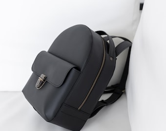 Mini leather backpack, black women rucksack, small minimalist daypack, little personalized knapsack, gift for sister, backpack purse