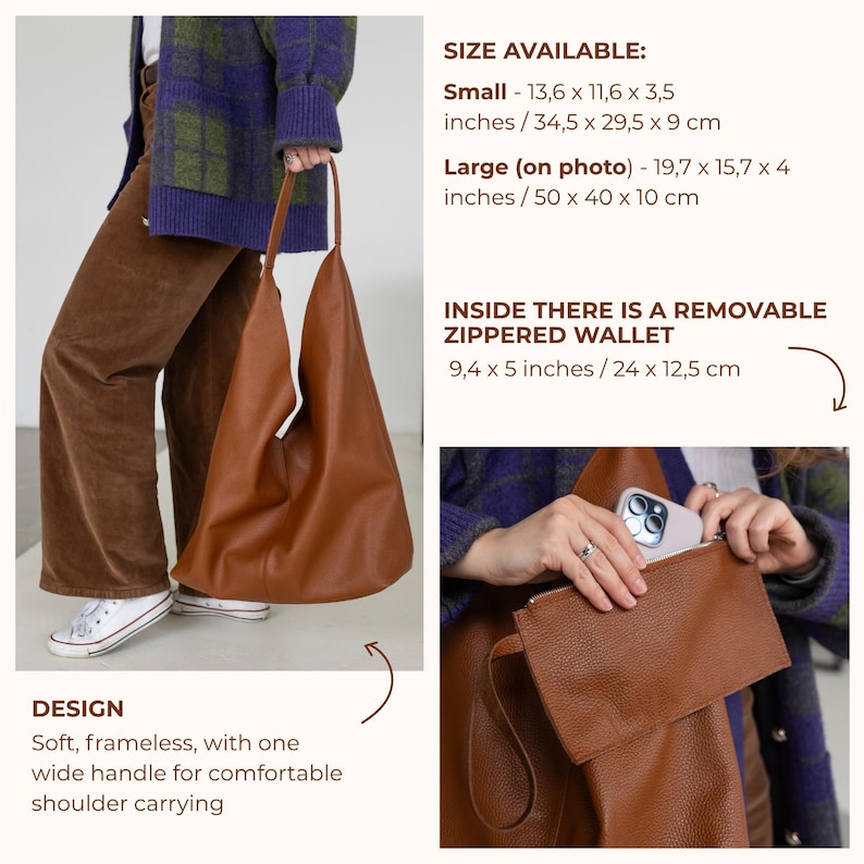 Große Hobo Tasche, handgemachte schwarze Leder Geldbörse, Damen Tasche, Shopper, Geschenk zum Jahrestag Bild 5
