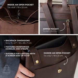 Leather women backpack purse, everyday college rucksack, stylish work knapsack image 4