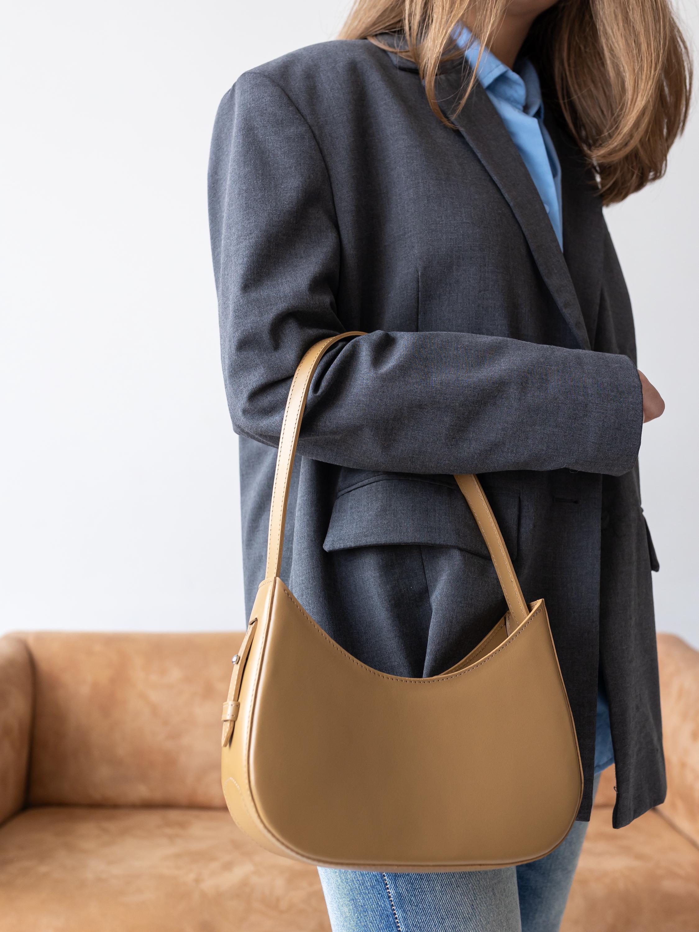 Leather Half Moon Shoulder Bag, Crescent Purse, Top Handle City
