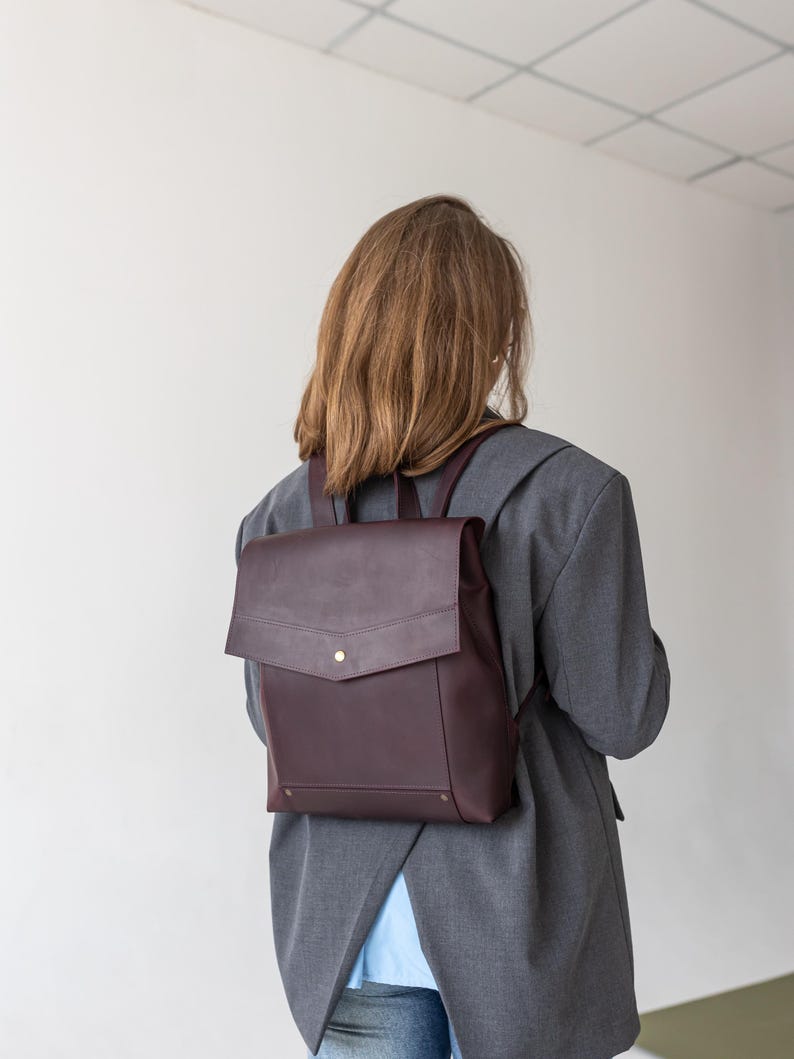 Casual leather backpack, burgundy women daypack, fashion rucksack, travel backpack, college backpack, graduation gift, work knapsack