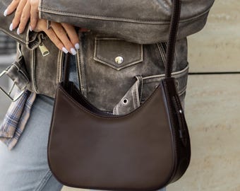 Bolso pequeño de piel para mujer, bolso de hombro minimalista, bolso de media luna
