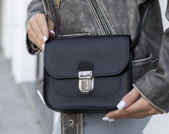 Mini borsa a tracolla nera, piccola borsa a tracolla in pelle, elegante borsa da donna