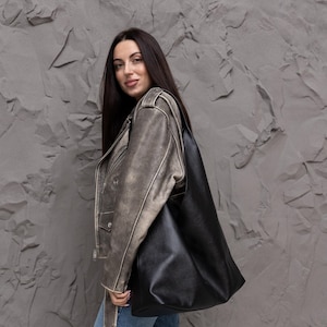 Große Hobo Tasche, handgemachte schwarze Leder Geldbörse, Damen Tasche, Shopper, Geschenk zum Jahrestag Bild 9